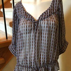 CLASS Boho inspired Peasant Top Brown/Blue Sz M